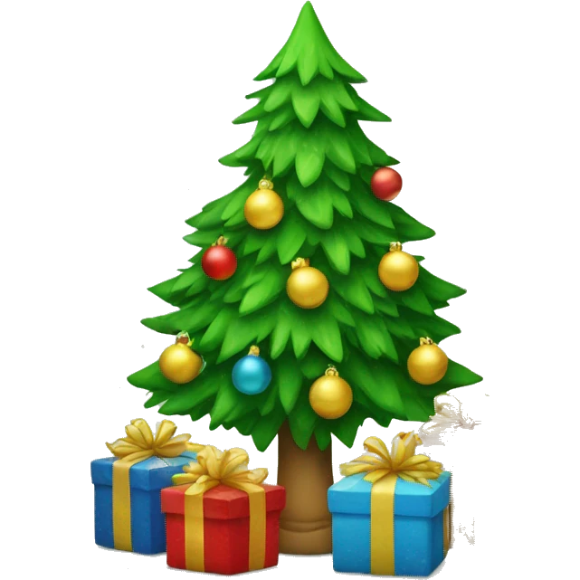 Green Christmas tree with ornaments and presents emoji