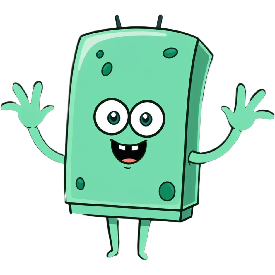 Plankton from Spongebob, waving, happy, green, cartoon style emoji