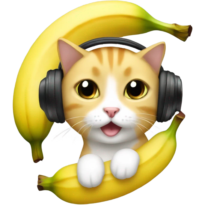 I want a cat with headset crying in a banana form emoji
