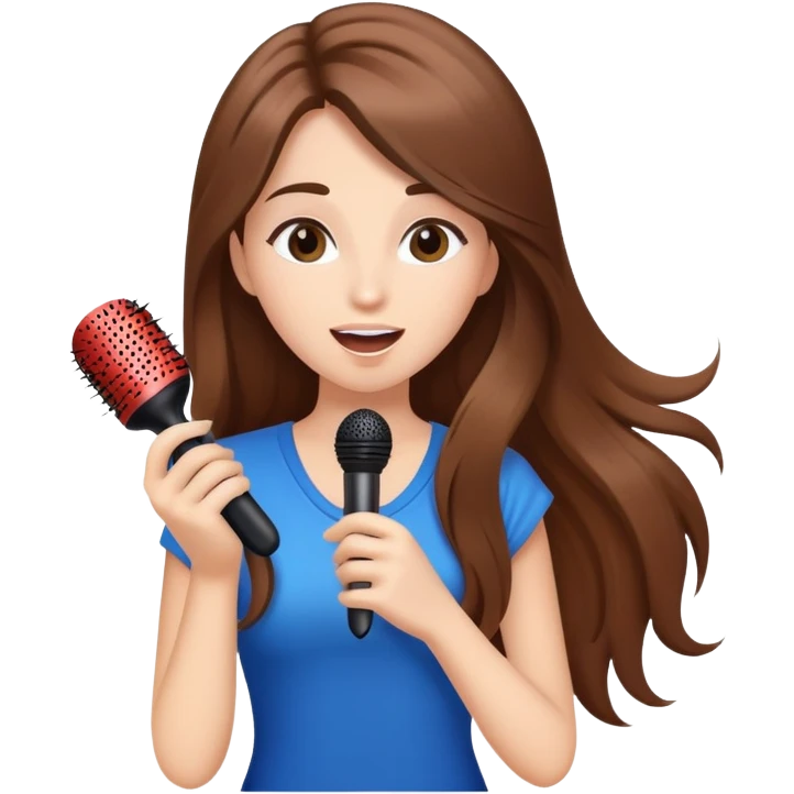 ￼beautiful girl with long brown hair singing karaoke with a hair brush  emoji