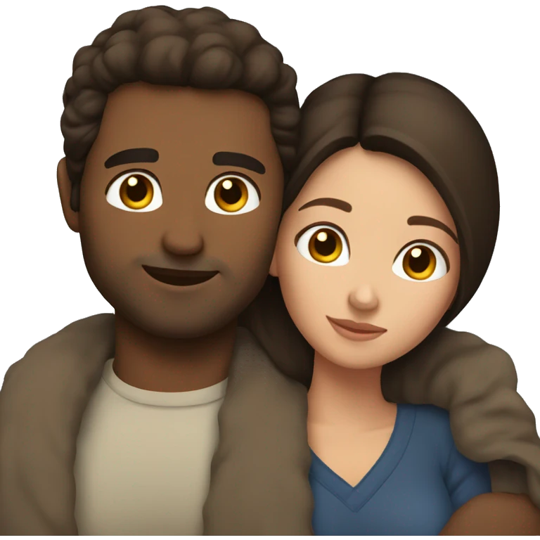 Brunette couple snuggling emoji