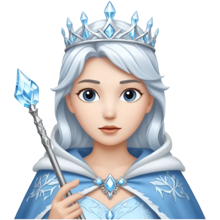 Ice Queen – silver wand + frost cape. emoji