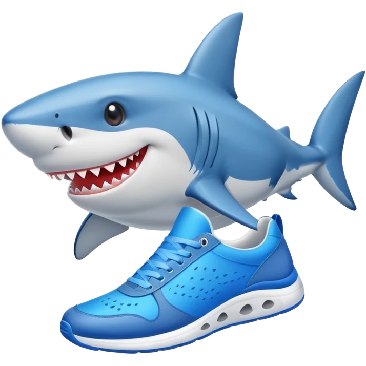 A smiling shark wearing bright blue sneakers emoji