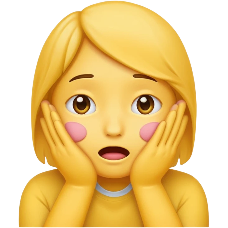 Yellow Standard emoji blushing and completely covering face with hands because they are flustered and embarrassed, face is very flushed emoji