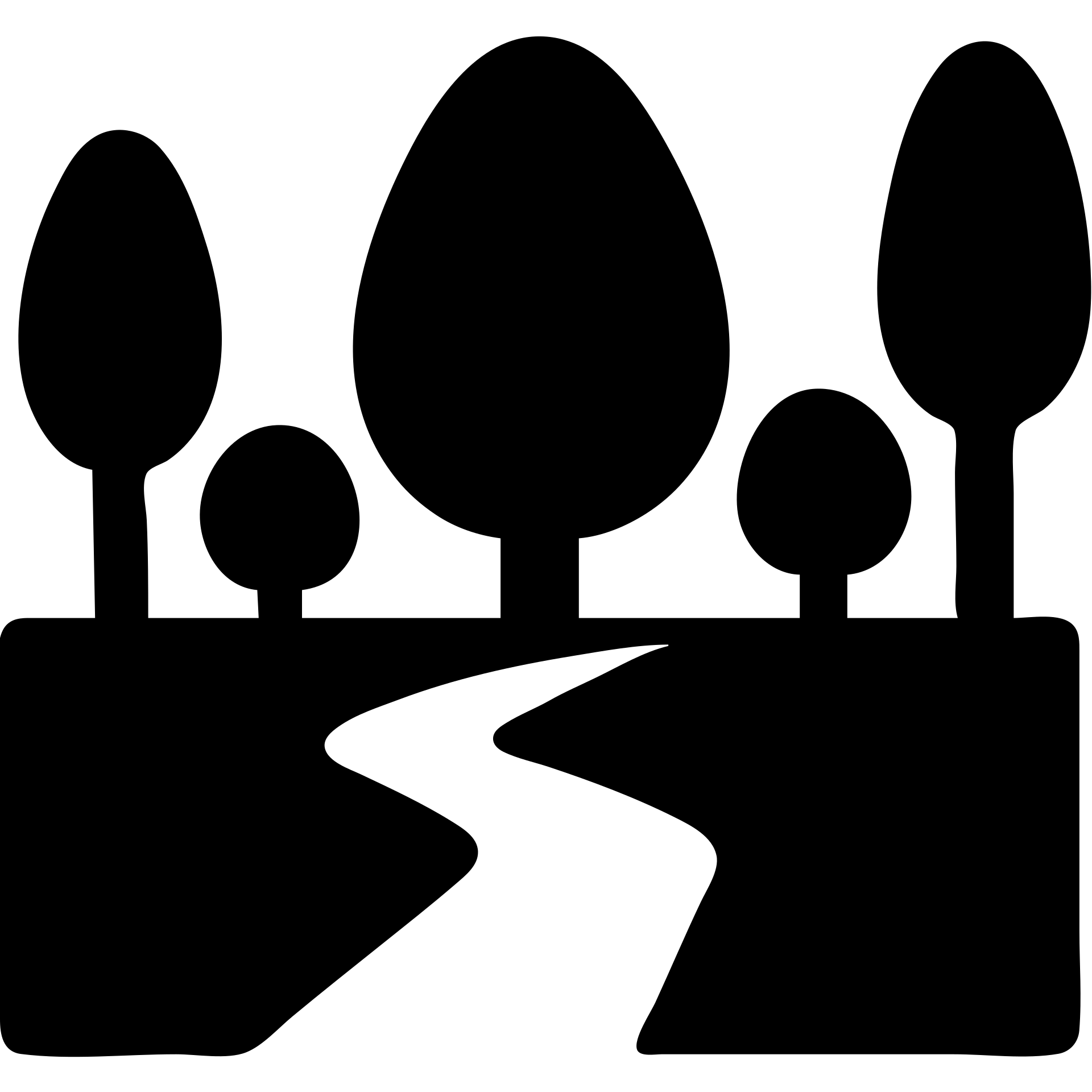 minimalist park icon with several trees and path, solid black fill emoji