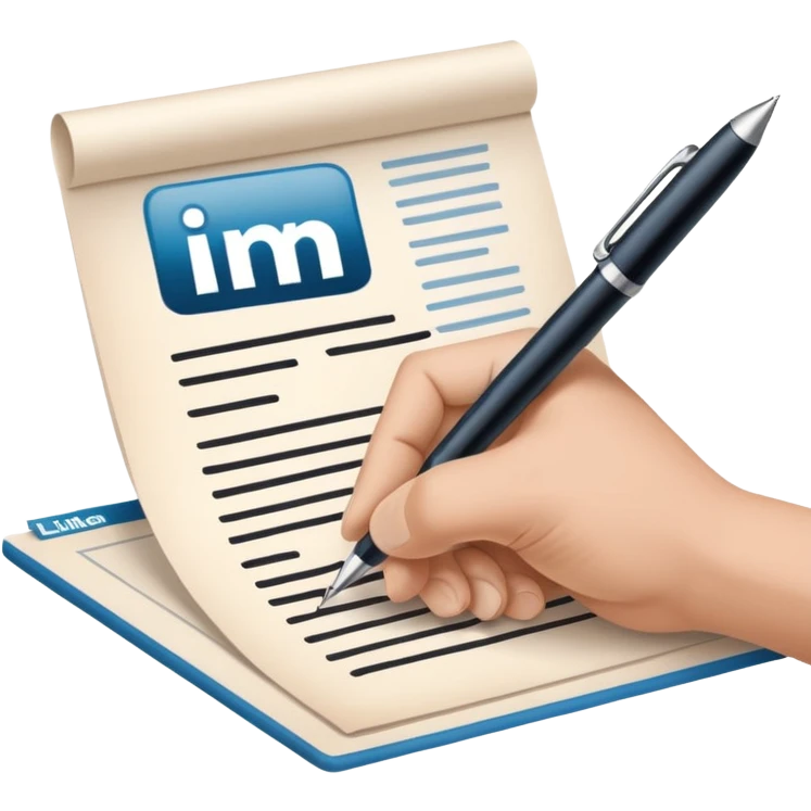 A hand writing a paper with the LinkedIn logo on it emoji