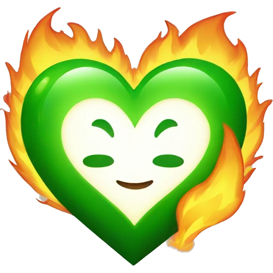 A  green heart with fire around him and forest inside emoji