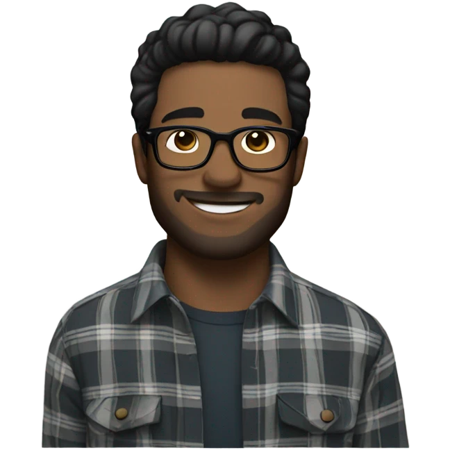 Handsome man with glasses wearing a flannel with black hair emoji