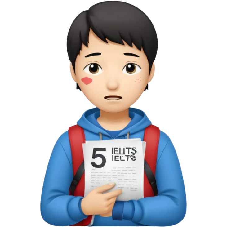 emoji student sad holding paper IELTS 5.5, crying, failure, white background emoji