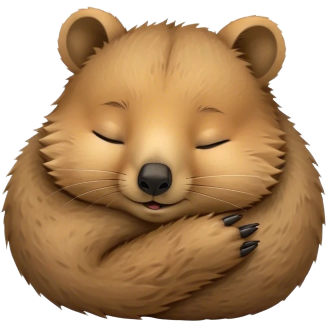 Meme-Worthy Cute Sleeping Quokka Portrait Emoji, Head resting peacefully with a contented smile, showcasing a delightfully compact build and a luxuriously soft brown fur, eyes shut in a serene, restful nap, Simplified yet hilariously adorable features, highly detailed, glowing with a soft, drowsy light, high shine, relaxed and utterly lovable, stylized with an air of playful laziness, bright and heartwarming, soft glowing outline, capturing the essence of a comically sleepy quokka, so meme‐worthy it feels like it could instantly become the next viral sensation of adorable slumber! emoji
