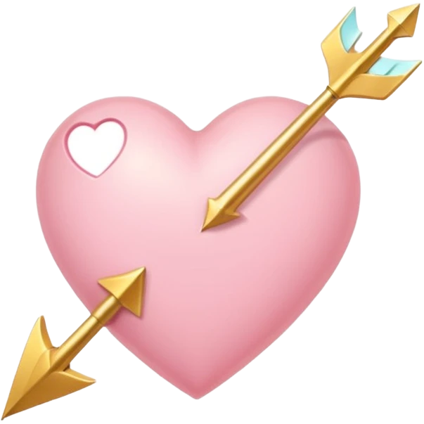 Cute baby pink heart pierced by a golden arrow,, soft glow, simple obsession aesthetic, emoji