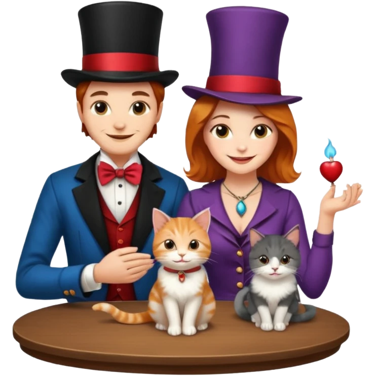 magician couple and their pet cat emoji