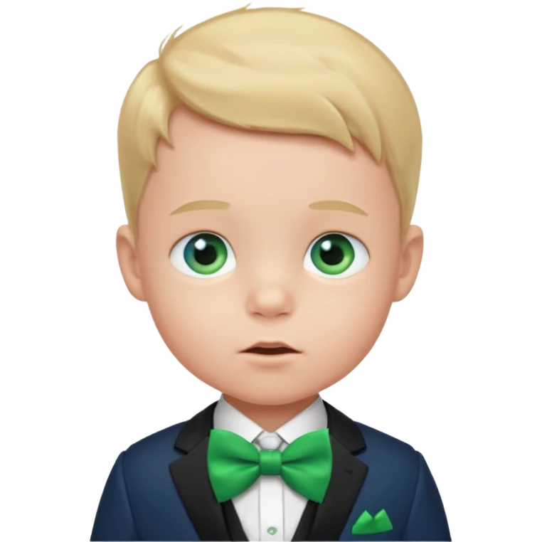 baby boy in suit, blue eye, with green bow emoji