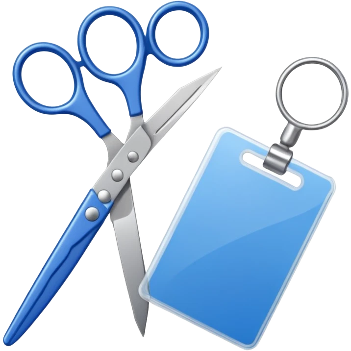 Floating Scissors cutting an ID card in 2 parts .hyper realistic emoji