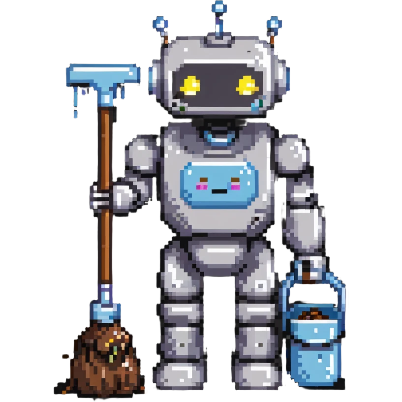 robot janitor with poop emoji