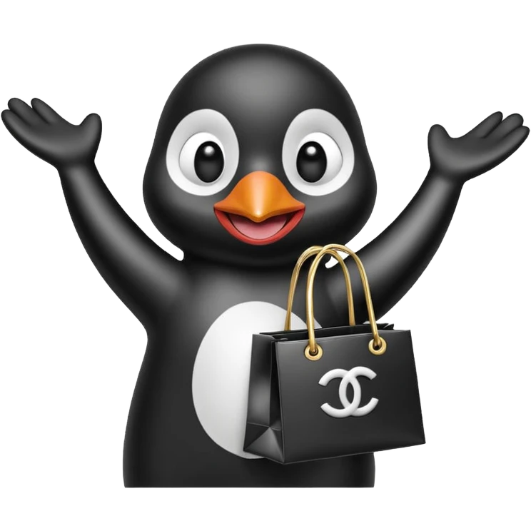 pingu holding Chanel gift bags emoji