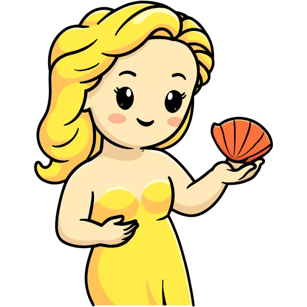 Greek goddess Aphrodite with a shell and a wink emoji