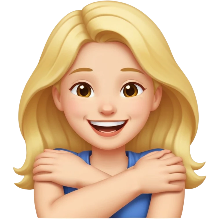 girl laughing with crossed arms around neck emoji