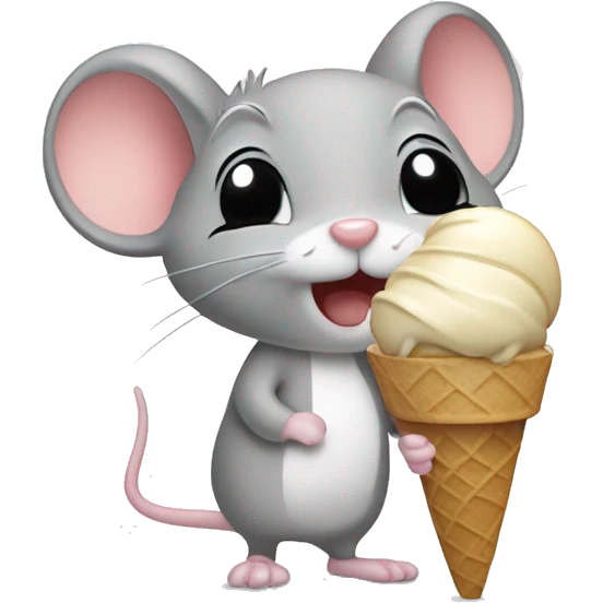 Mouse with ice cream cone in hand the mouse is tan the ice cream is tan teh mouse is also wearing a white bow emoji