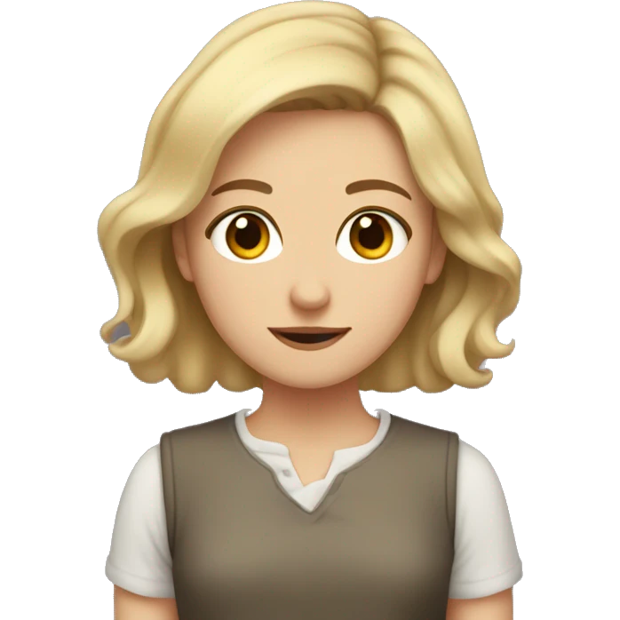 girl with blond-brown short hair, whith gimple, brown eyes, cute emoji