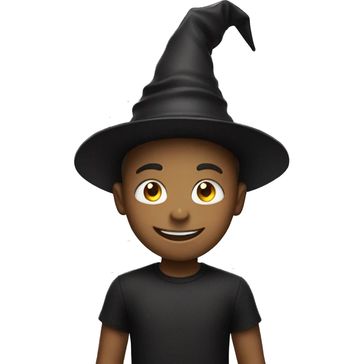 smiling boy in black shirt with wizard hat emoji