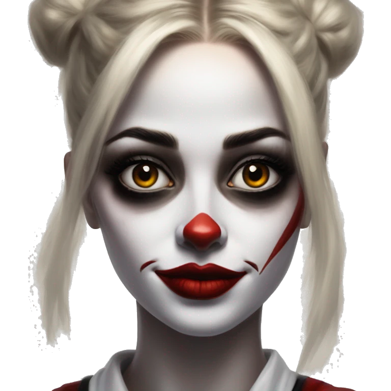 Potter in Harley Quinn style, oil paint, mysterious eyes, intricate lips, masterpiece portrait, odd perspective, beautiful, desirable, logical emoji