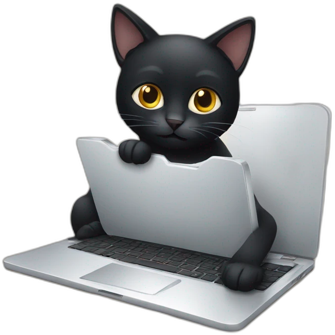 black cat using laptop emoji