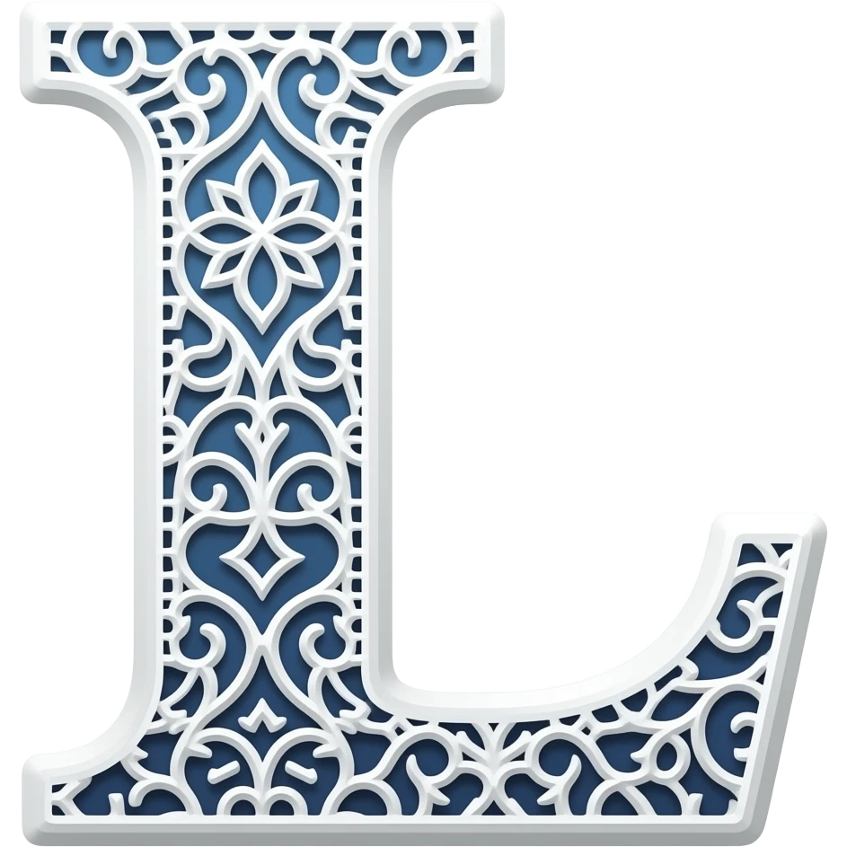 freestanding lace figure of letter "Lizord" product design, Russian style, white and deep blue colors, white background, lightbox --ar 2:3 --v 7 --profile z5ilm5w --style raw emoji
