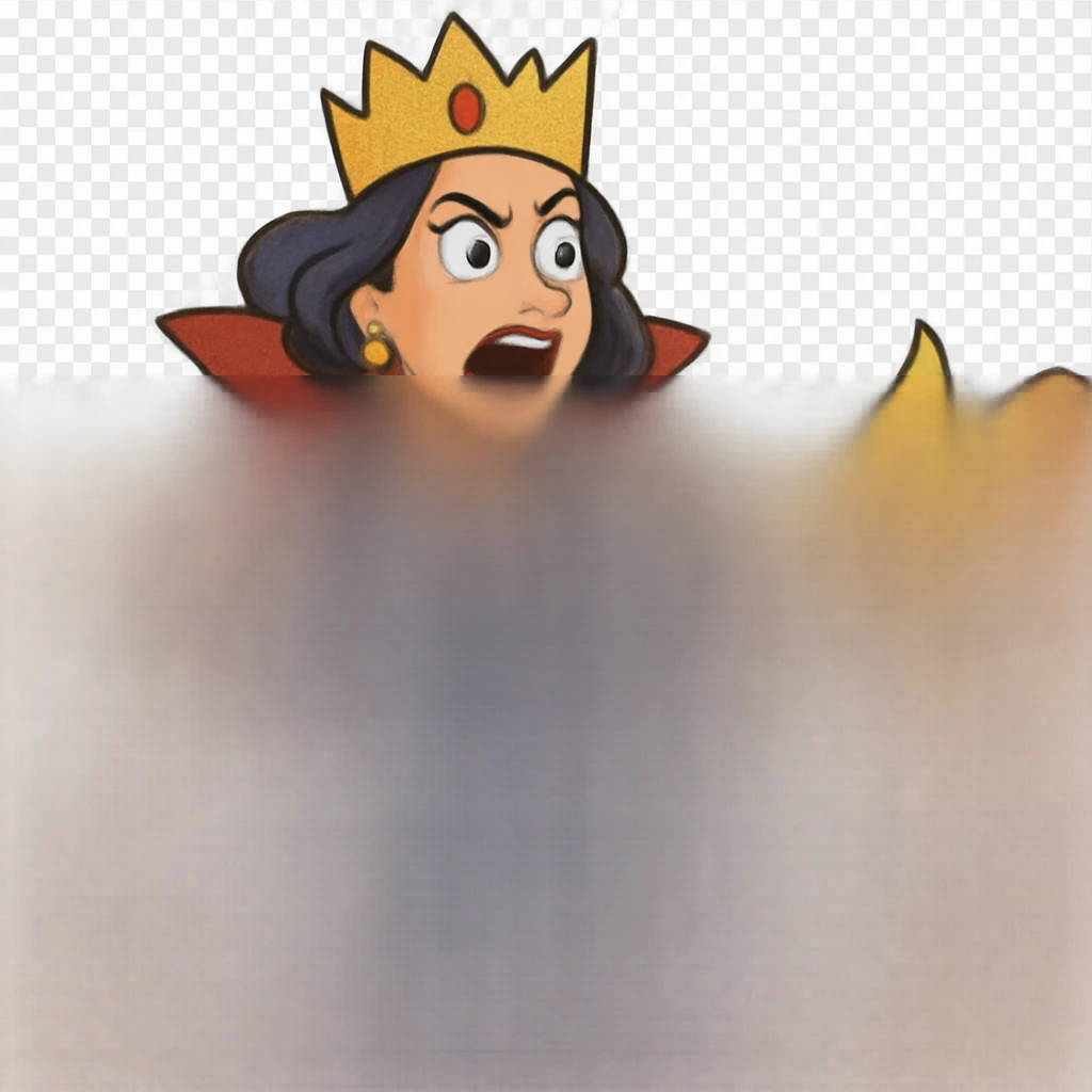 Make the dramatic queen character even more glamorous by adding sparkling jewelry, a more elaborate crown, luxurious fabrics, and glowing makeup. Maintain the vibrant cartoon style with no background. emoji