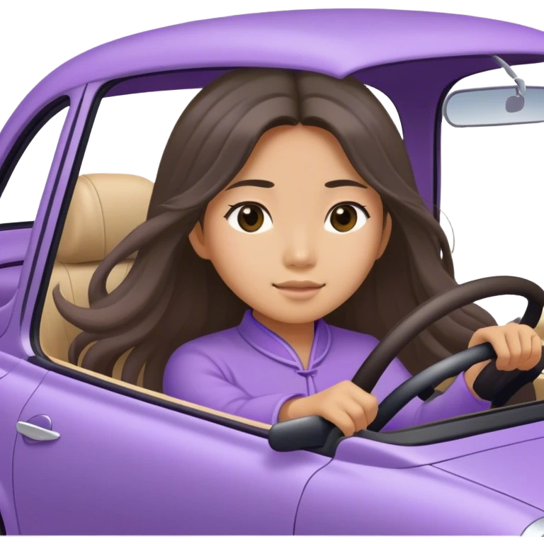 Long hair asian girl driving on her way in a lavendar car  emoji