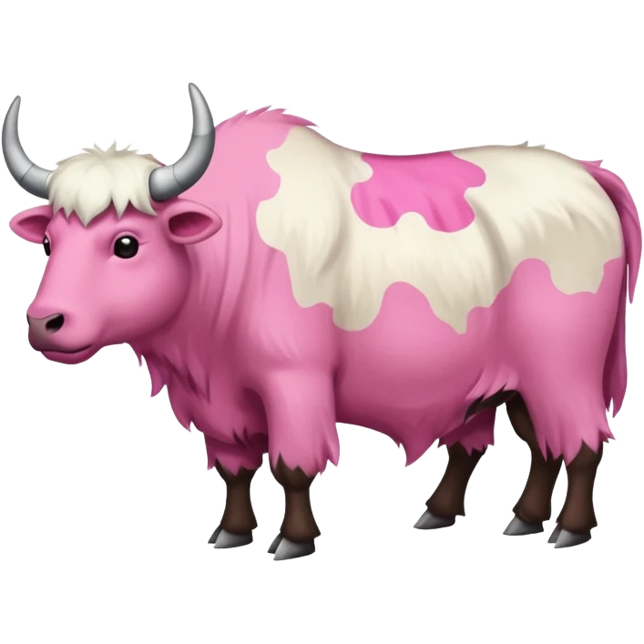 A shaven yak. Viewed from the side, it should have large pink patches where its fur has been completely shaven. emoji