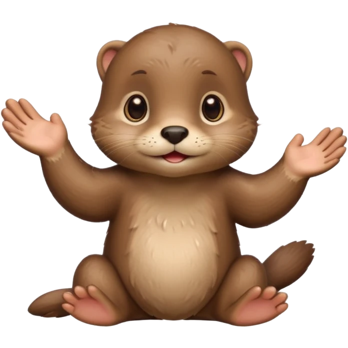 an otter with hands together, looking up, asking for a favour, cute apple style emoji emoji