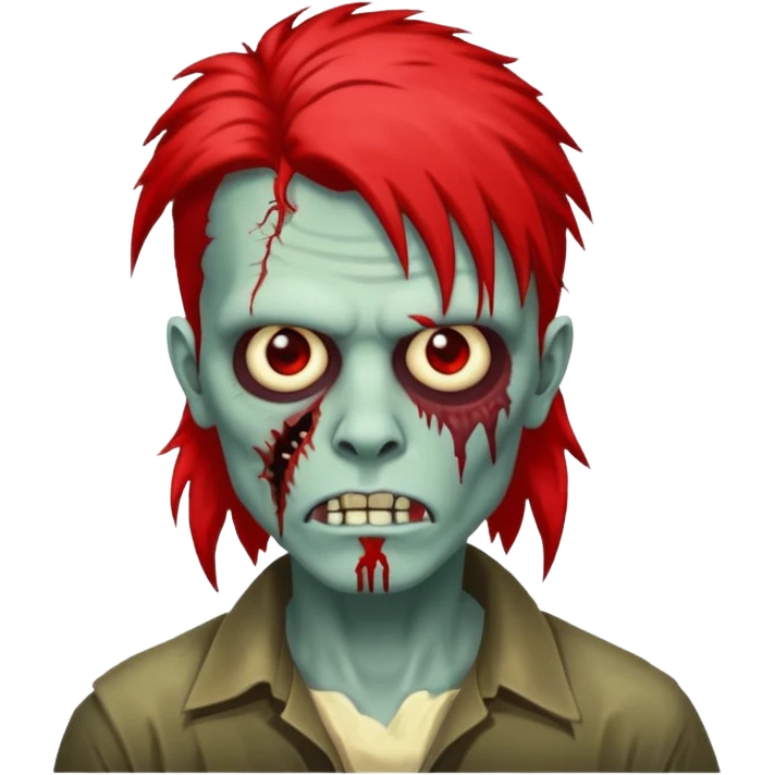 de um zumbi usando mullet que na raiz do cabelo é vermelho e na ponta do cabelo é preto e com um piercing na sombrancelha emoji