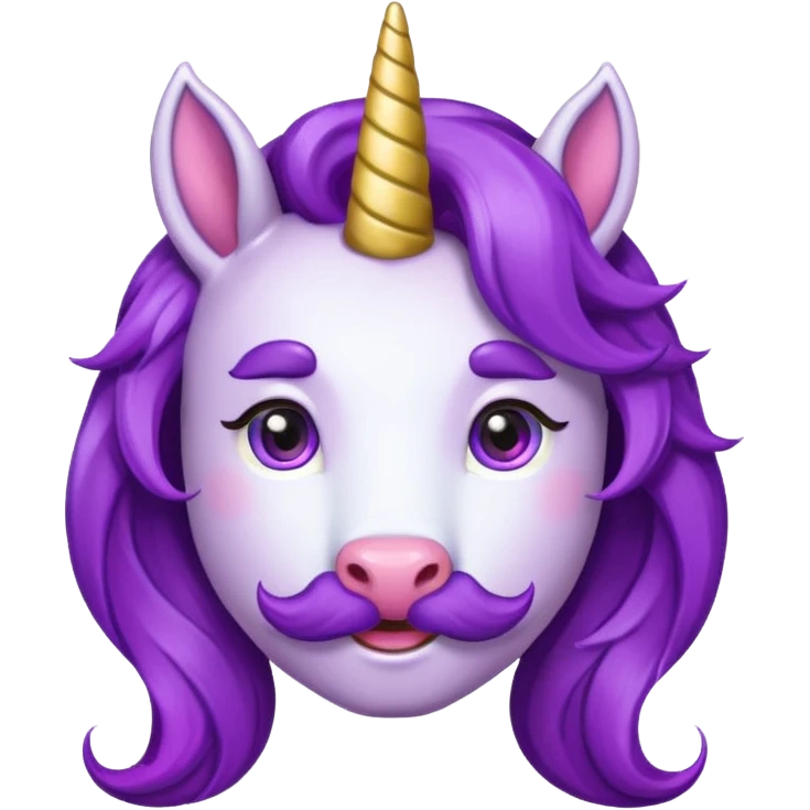 unicorn face with big thick mustache cute and purple haired and earrings emoji