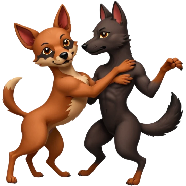 Muscular Xoloitzcuintle Dog playing with muscular red wolf emoji