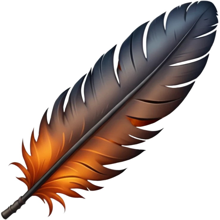 iOS emoji, dark fantasy feather, burned edges, ember glow, soft shadow, minimal emoji