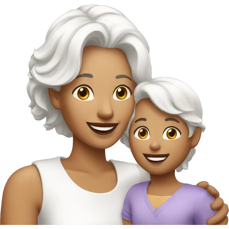 cheerful mom with white hair and white sckin meeting with her daughter emoji
