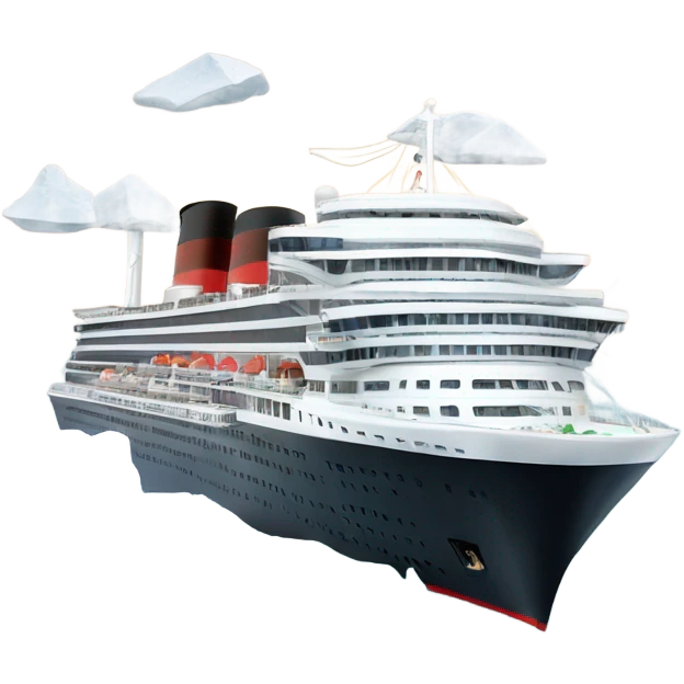 Cunard Cruise ship sailing through icy waters with ice bergs and whales emoji