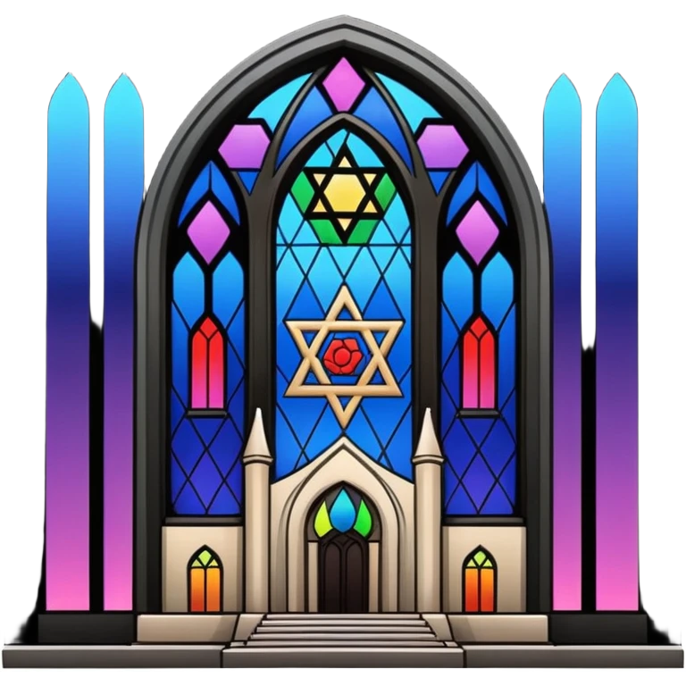 jewish synagogue temple in dark goth aesthetic style with lgbt flag color rose glass windows emoji
