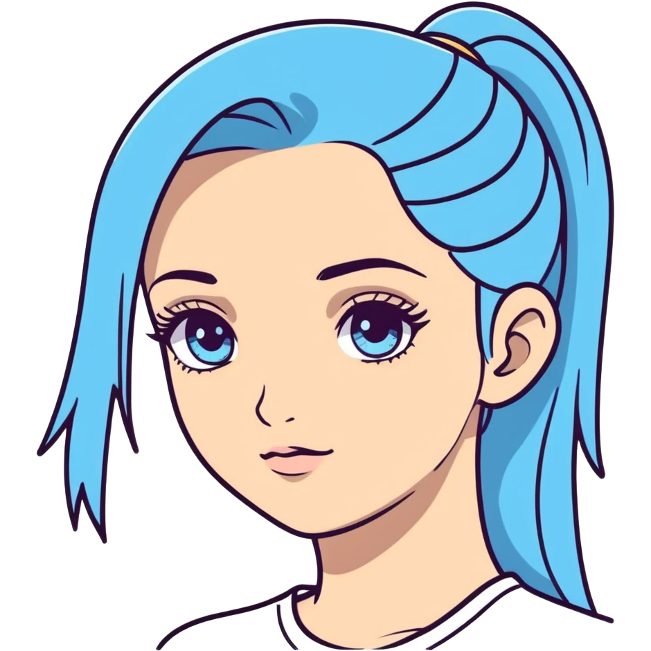 Pretty girl with sky blue eyes and long eyelashes with hair in ponytail emoji