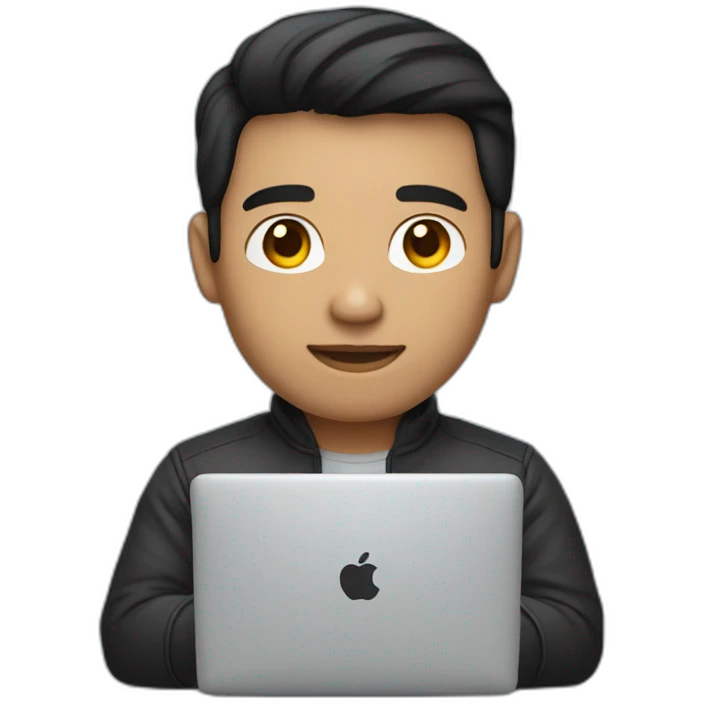 developer with mac laptop in front light skin tone and black hair emoji