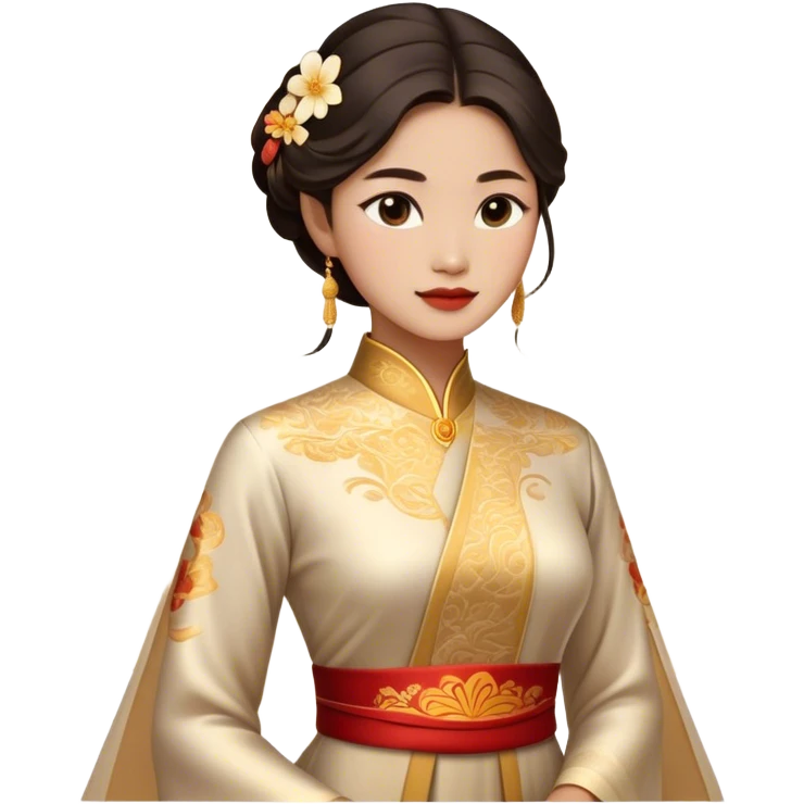 Cinematic Realistic Áo Dài Portrait Emoji, depicted as an elegant traditional Vietnamese dress with flowing graceful lines and delicate patterns, rendered with rich textures and soft ethereal lighting that captures its timeless beauty. emoji