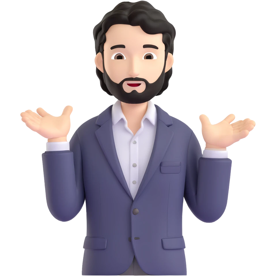 Professional portrait of a business strategist with black wavy hair, stubble, chiseled face, wearing blazer and button-up shirt, confident engaging expression, speaking pose, suitable for keynote speaker profile emoji