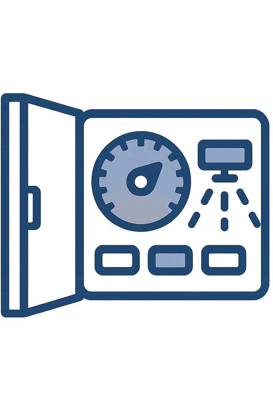 sprinkler control box, modern, minimal style, clean lines, simple colors emoji