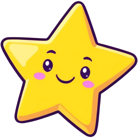 3D golden star with soft glow and glitter, smiling face, cartoon icon style, Pixar-inspired lighting, pastel yellow background emoji