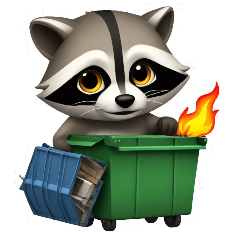 A raccoon holding a dumpster on fire emoji