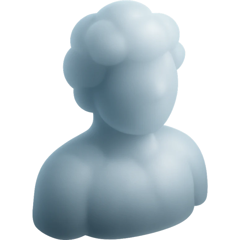 person made entirely of white fluffy convex clouds, shoulder up, front view, matte glass style emoji