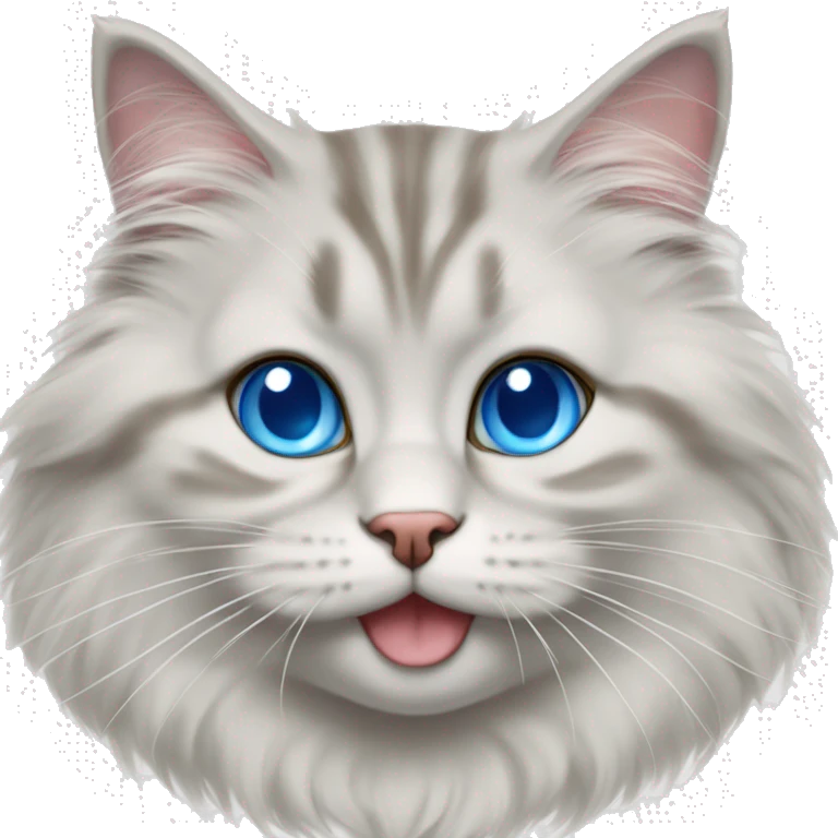 siberian cat blue eyes white paws with a little smile on her face emoji