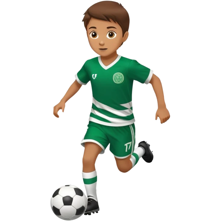 Brown hair 6 years old boy footballer running playing soccer wearing celtic uniform ( jersey) # 17 in the jersey !  emoji