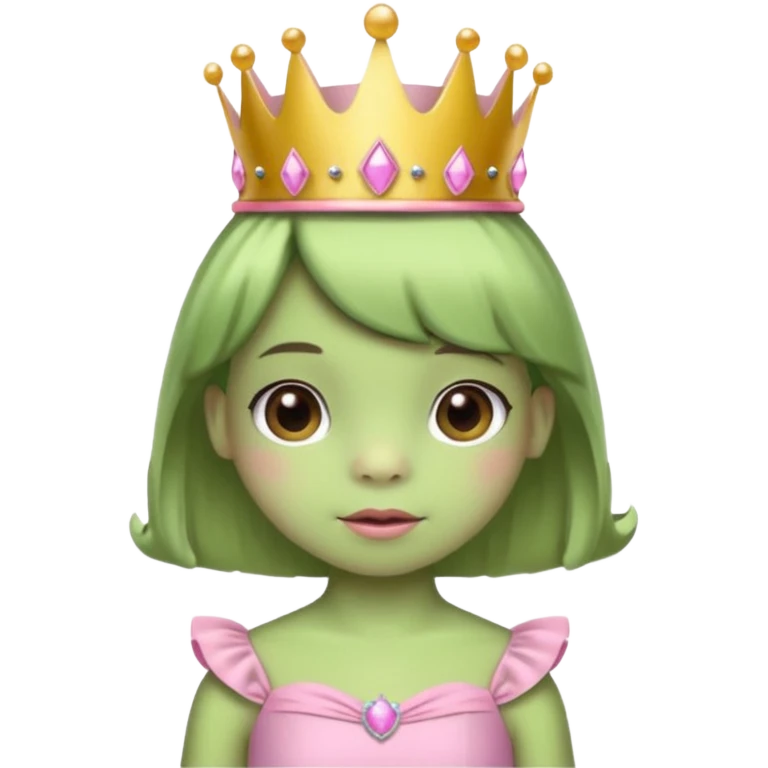 frog with short bangs with a crown pink bow and pink princess dress emoji
